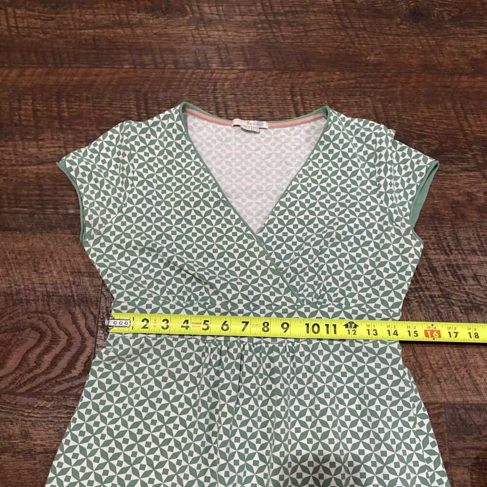 Boden Dress Green White Geometric Print A Line Cotton Stretch Pull On US Size 6 - Picture 5 of 9